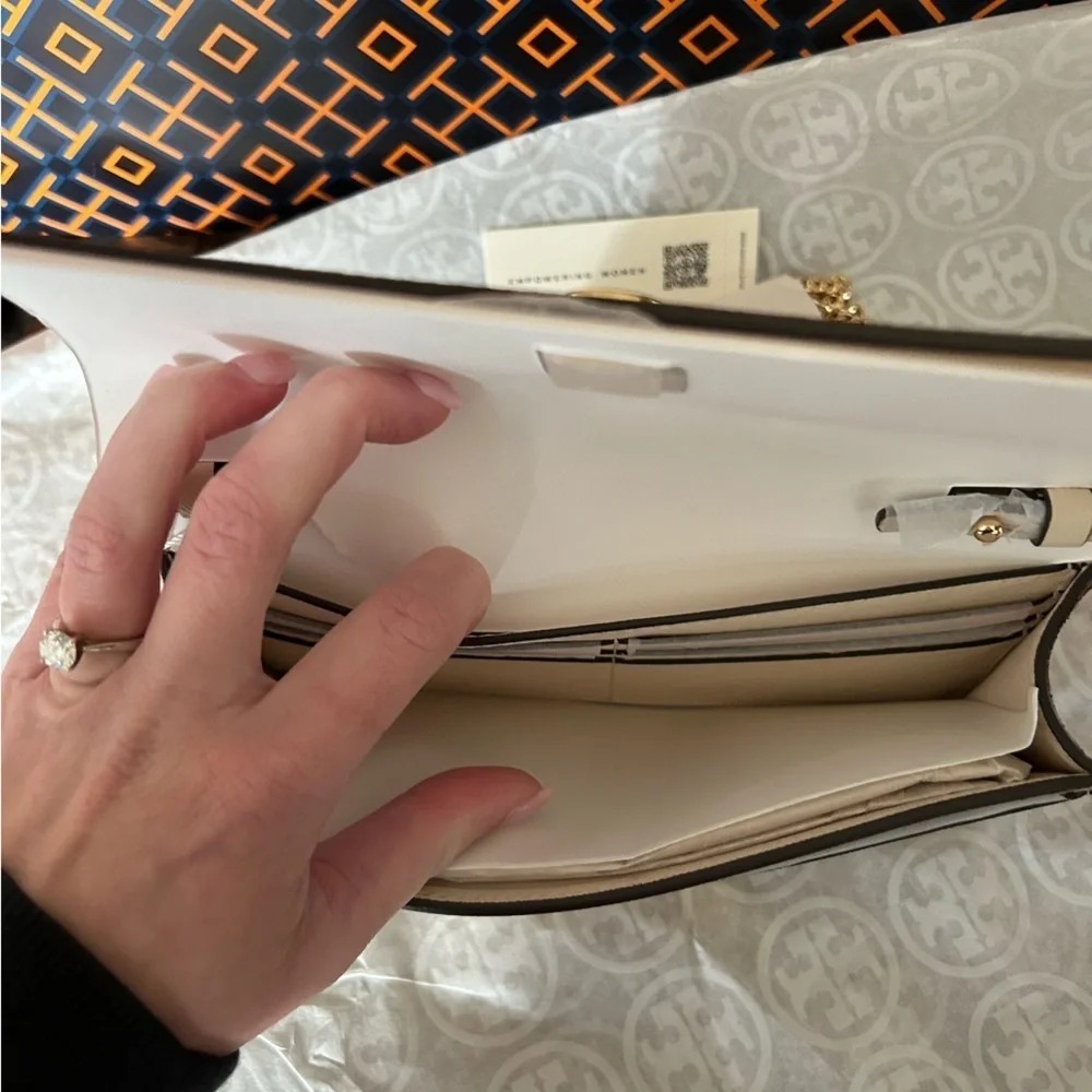 Tory Burch Emerson Colorblock Wallet on a Chain Crossbody Bag Brie Almond Flour